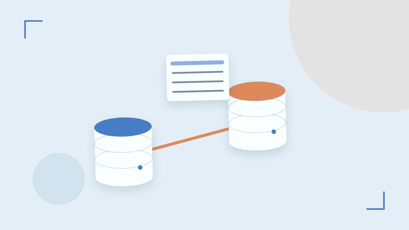 Editorial illustration of structured records, database cylinders and relationships between tables