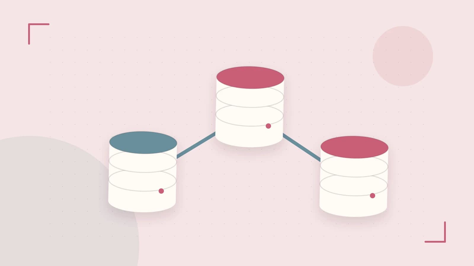 Editorial illustration of structured records, database cylinders and relationships between tables
