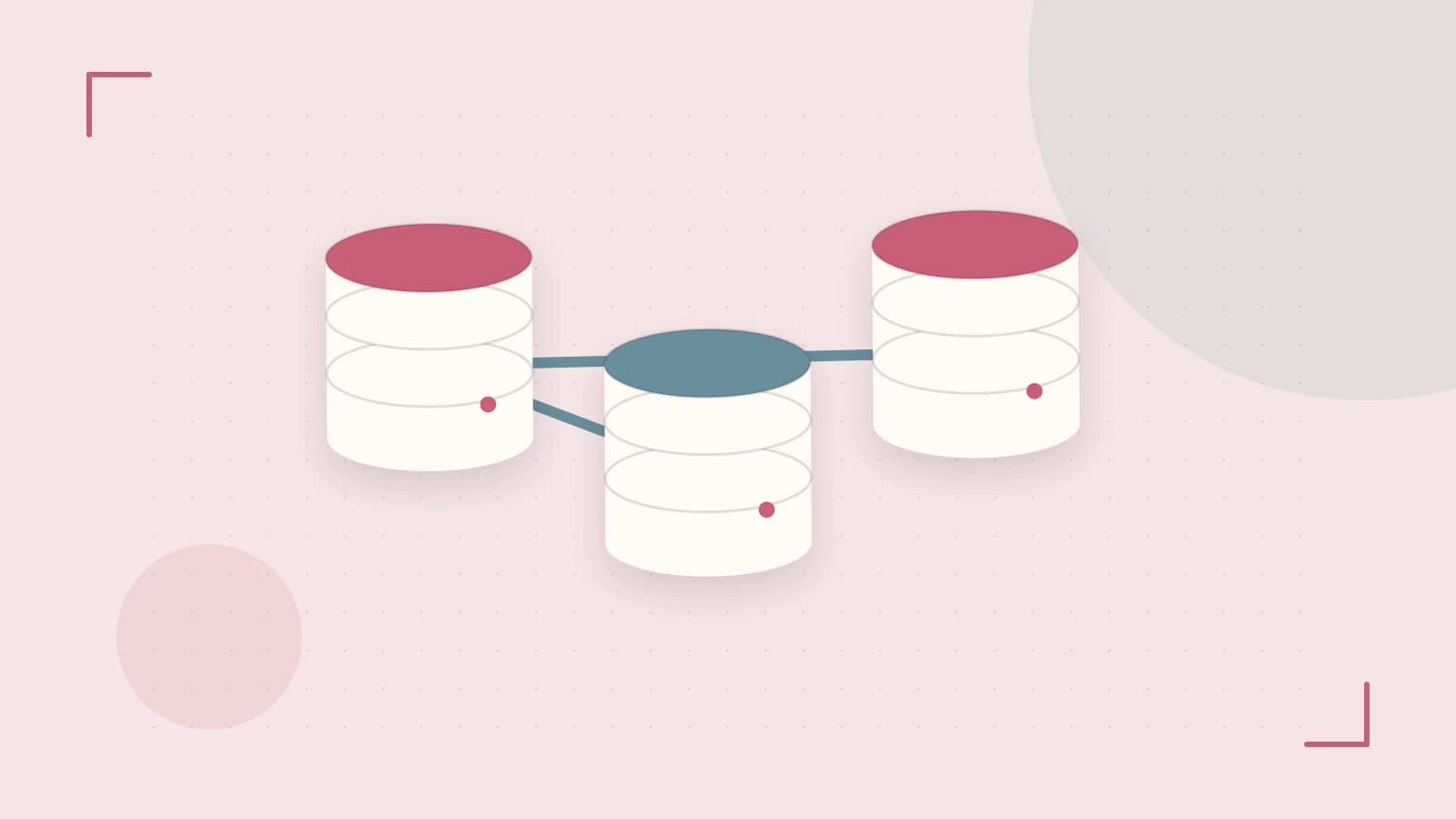Editorial illustration of structured records, database cylinders and relationships between tables