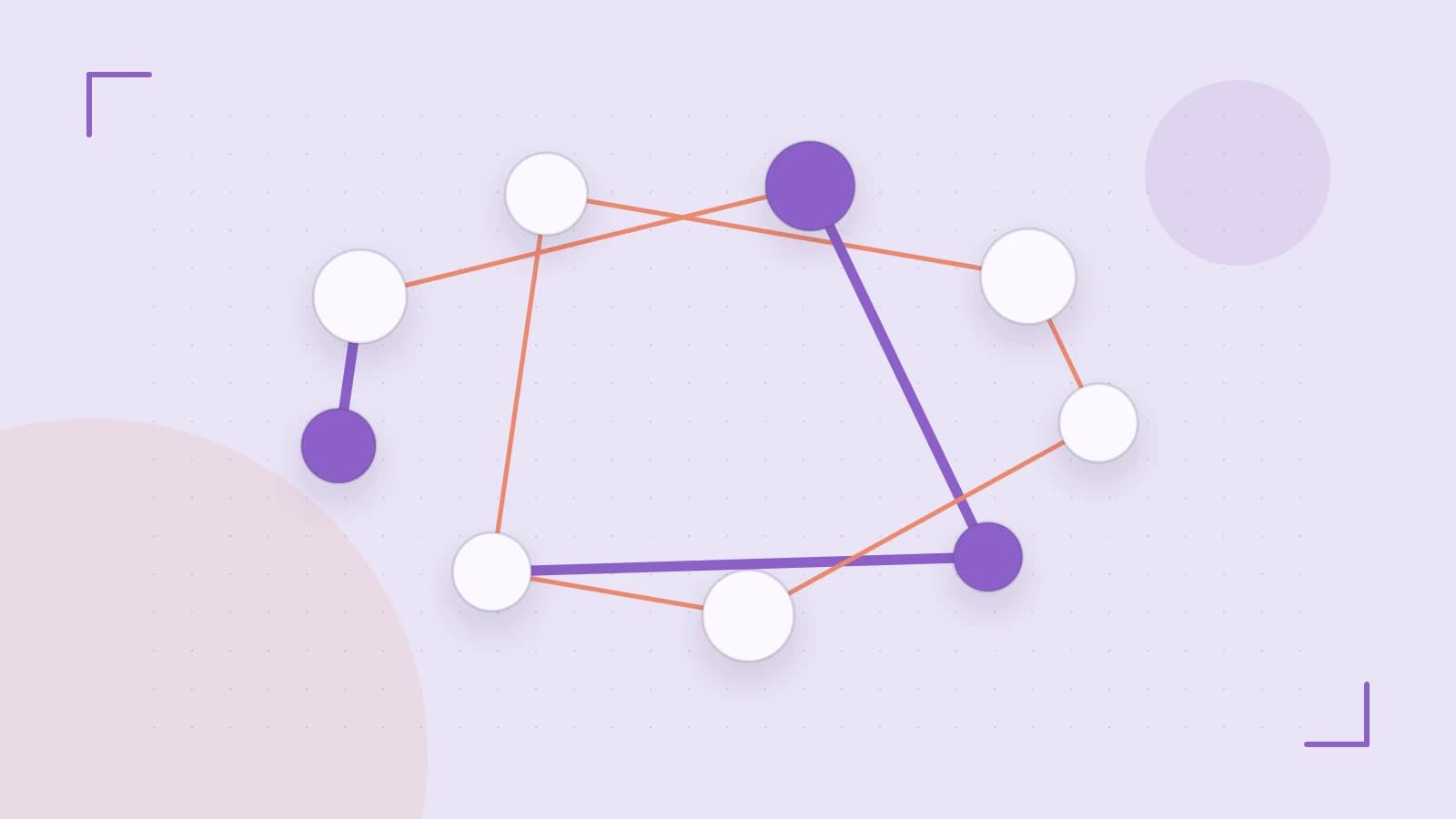Editorial illustration of an algorithmic node graph with branching paths and a highlighted result