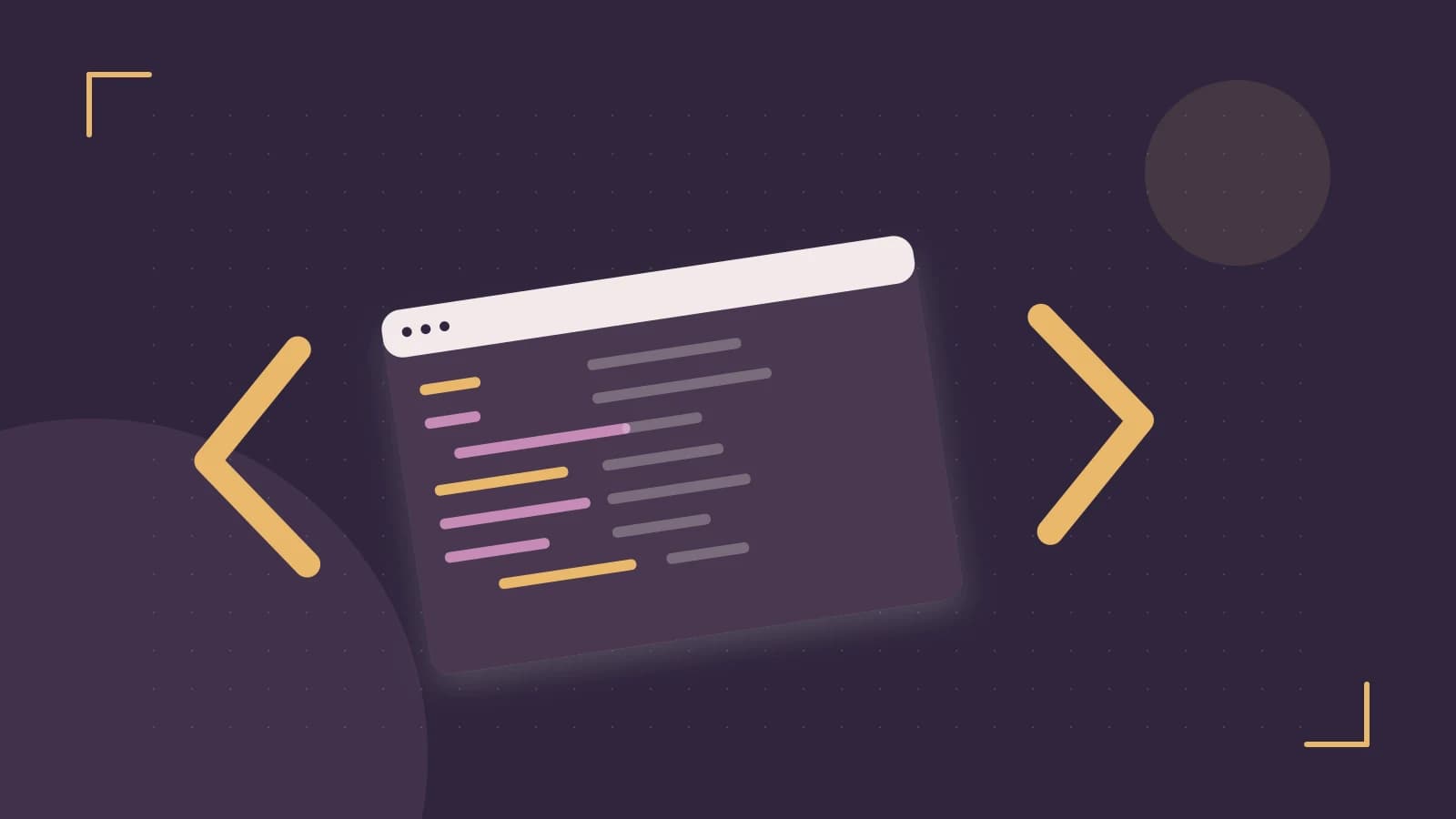 Editorial illustration of an abstract code editor, syntax blocks and oversized programming brackets