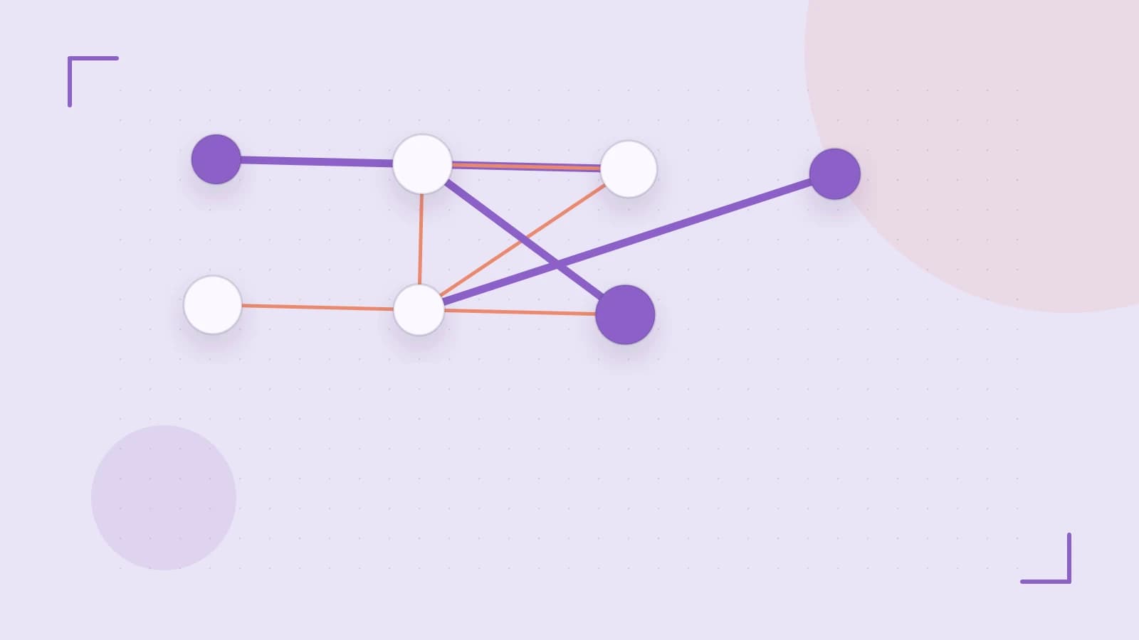 Editorial illustration of an algorithmic node graph with branching paths and a highlighted result