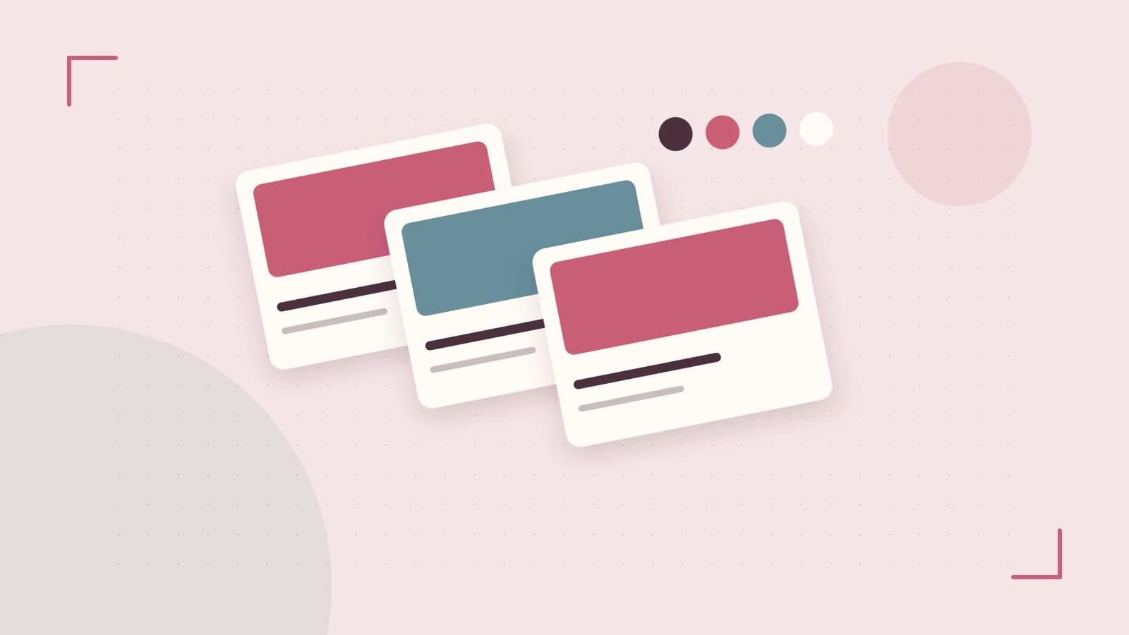 Editorial illustration of responsive browser layouts, overlapping design components and a color system