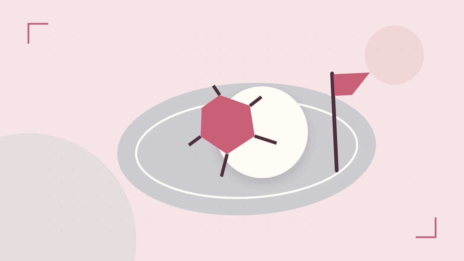 Editorial illustration of a stylized sports ball, stadium geometry and dynamic arcs