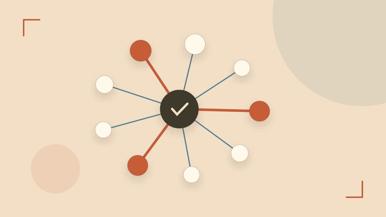 Editorial illustration of an algorithmic node graph with branching paths and a highlighted result