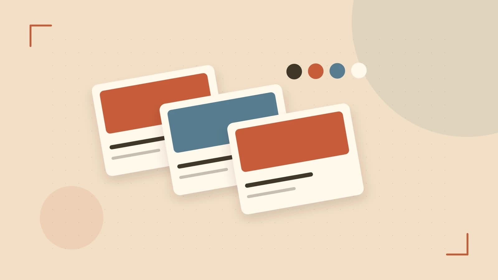 Editorial illustration of responsive browser layouts, overlapping design components and a color system