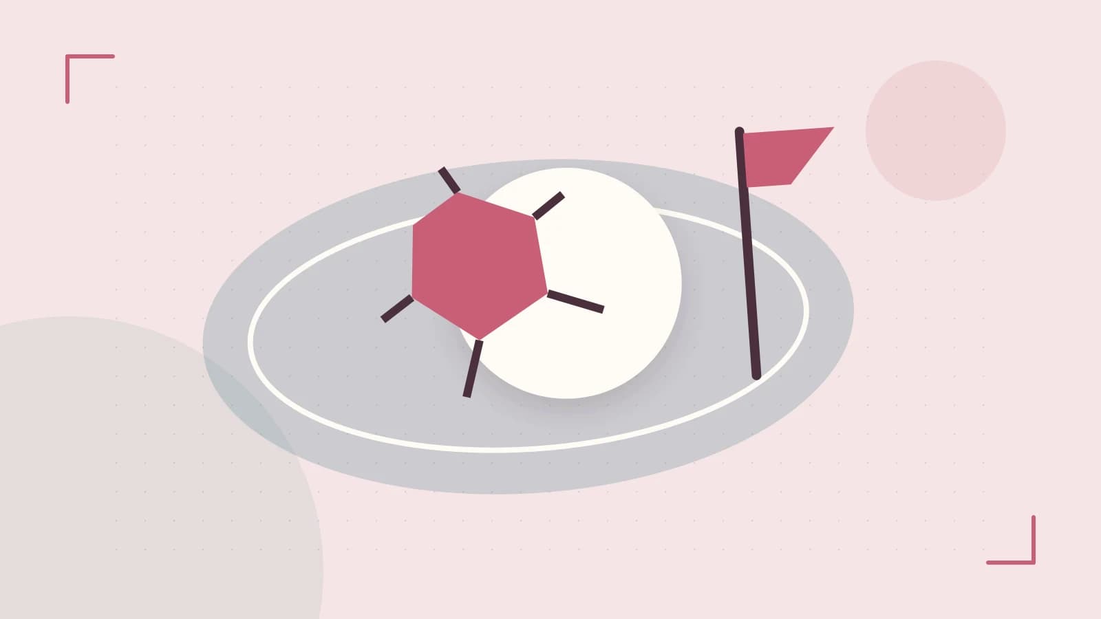 Editorial illustration of a stylized sports ball, stadium geometry and dynamic arcs