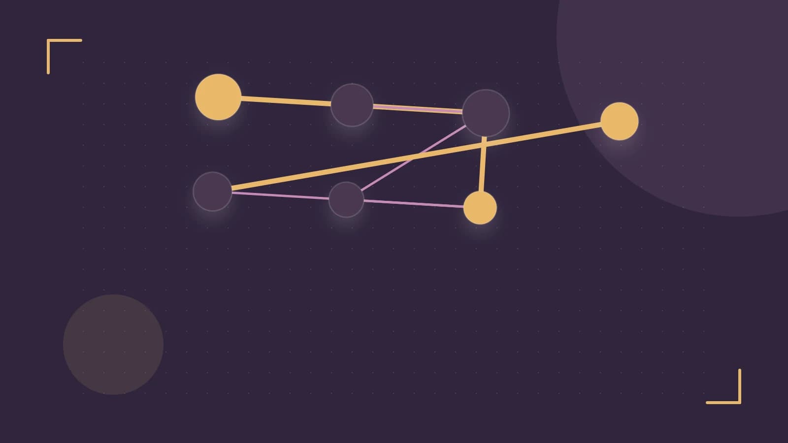 Editorial illustration of an algorithmic node graph with branching paths and a highlighted result