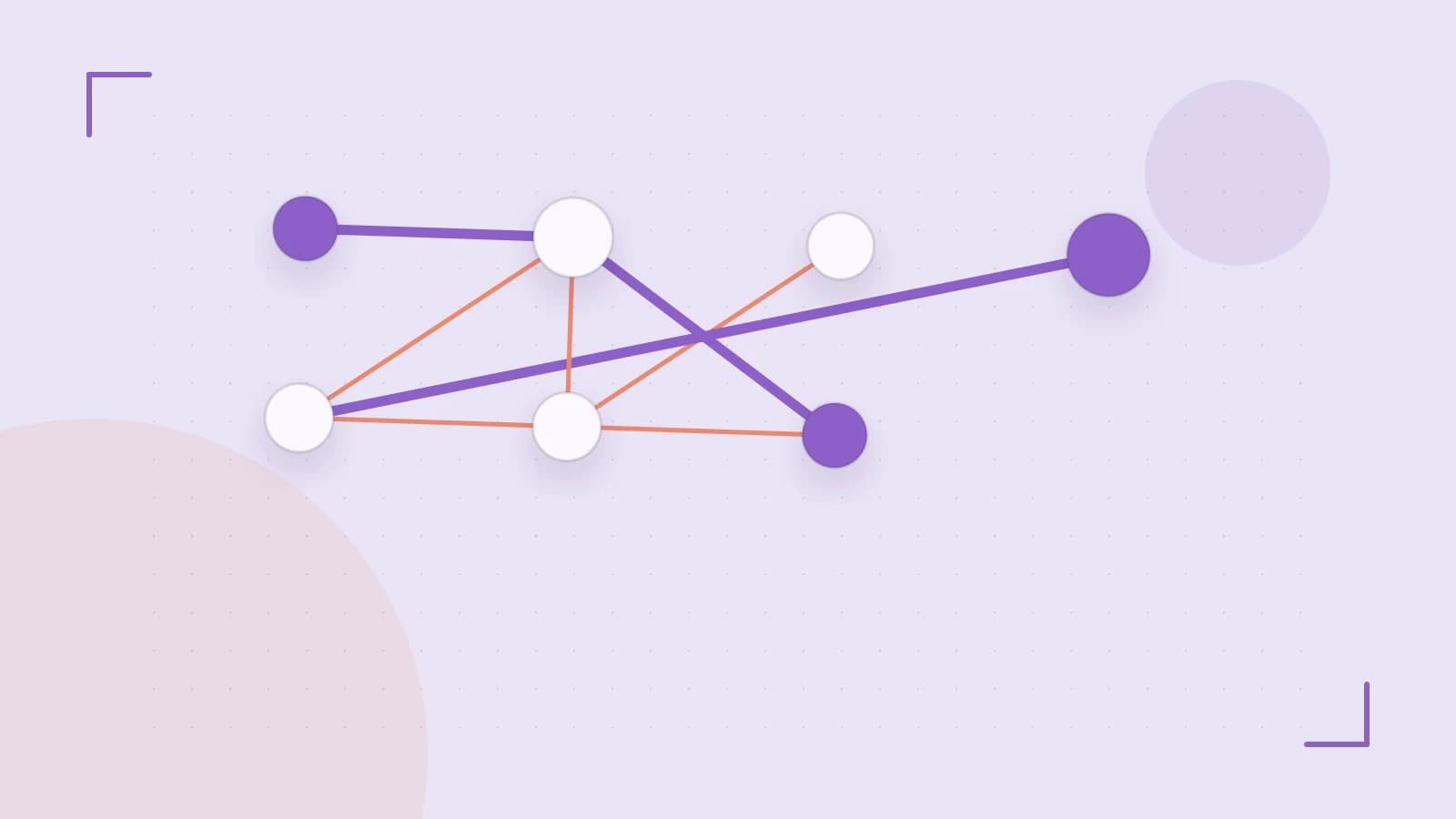 Editorial illustration of an algorithmic node graph with branching paths and a highlighted result