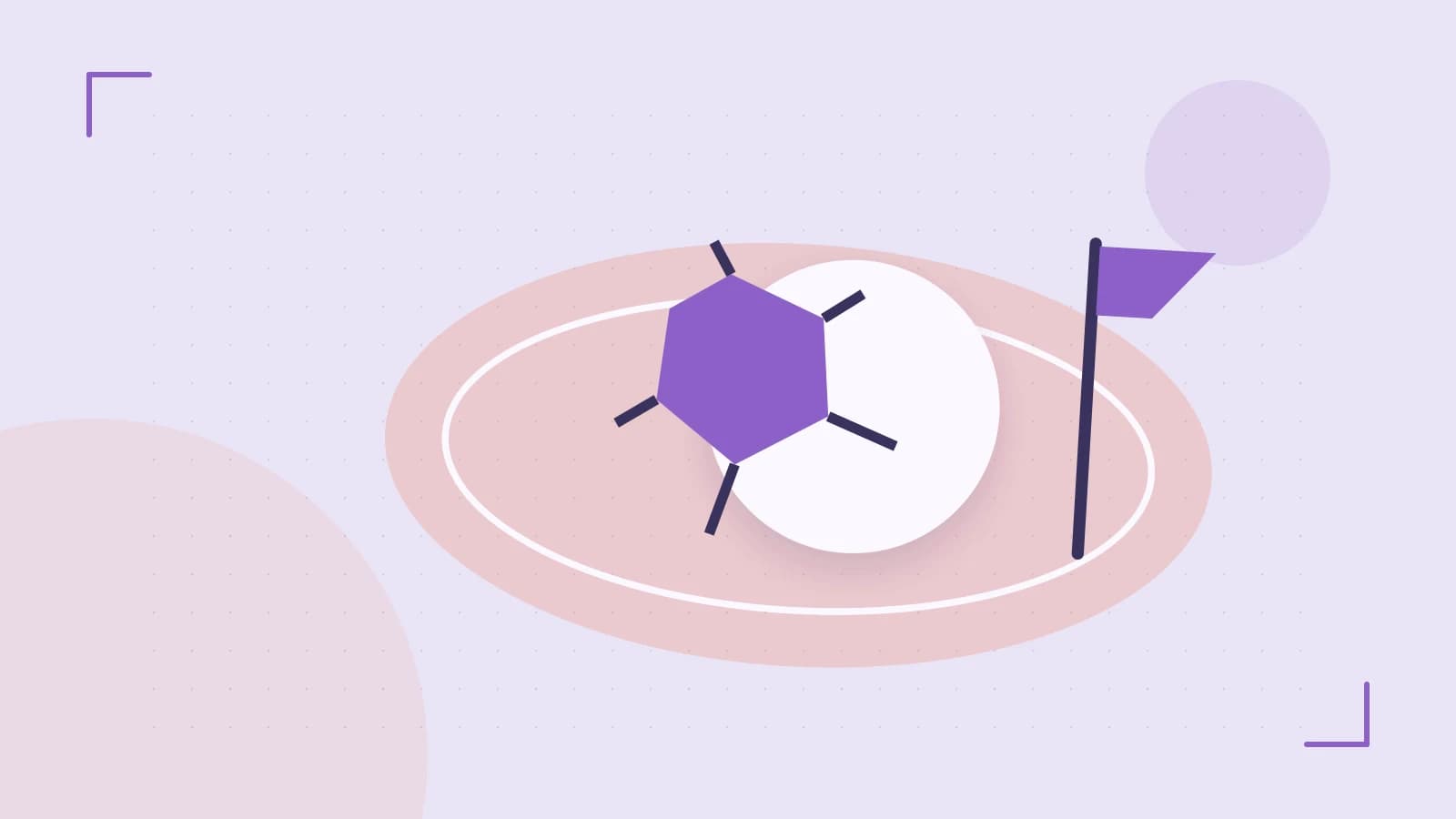 Editorial illustration of a stylized sports ball, stadium geometry and dynamic arcs