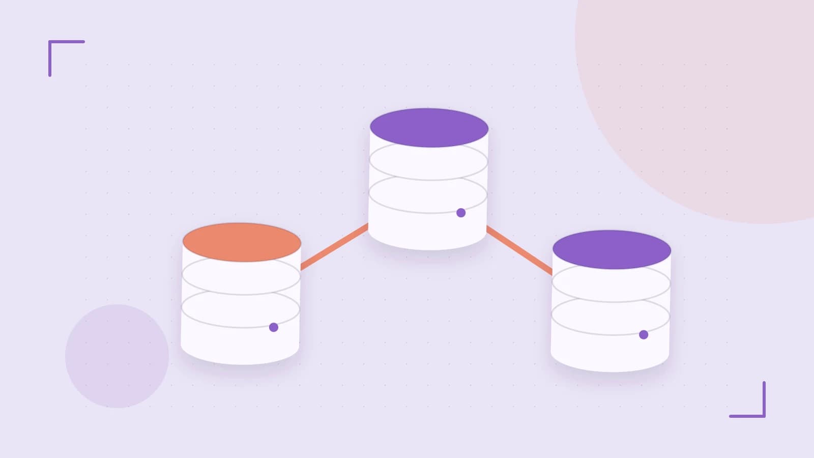 Editorial illustration of structured records, database cylinders and relationships between tables