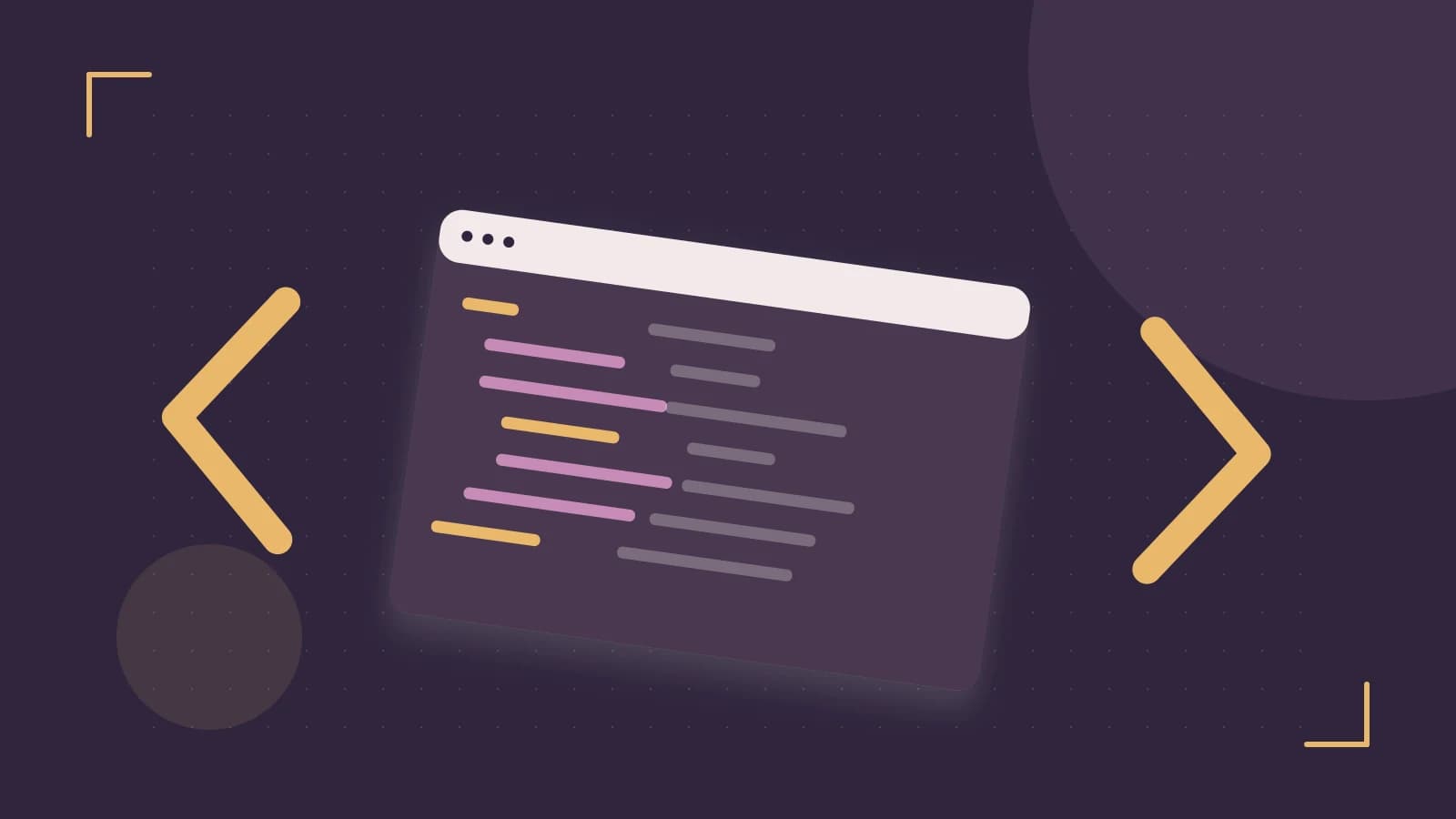 Editorial illustration of an abstract code editor, syntax blocks and oversized programming brackets