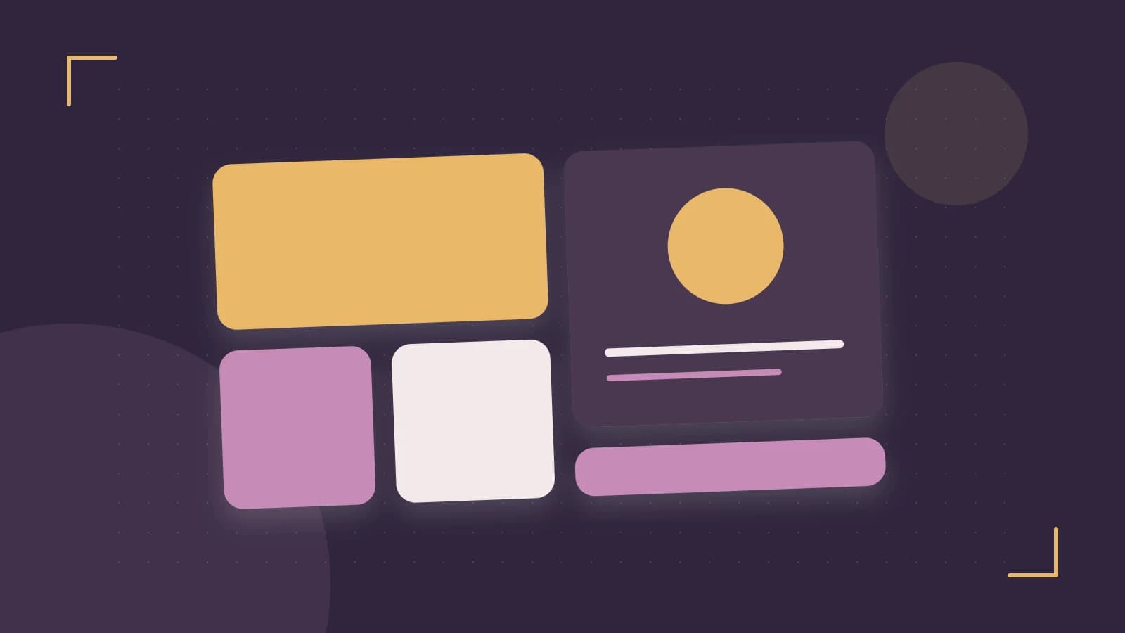 Editorial illustration of responsive browser layouts, overlapping design components and a color system