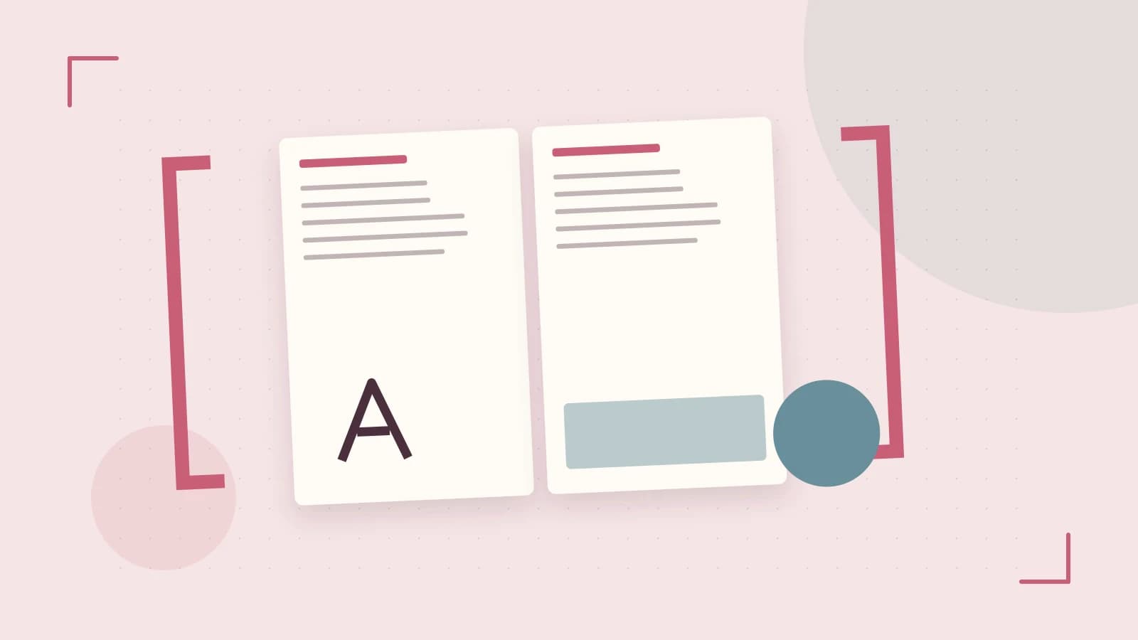 Editorial illustration of typeset pages, expressive letterform shapes and a precise editorial page grid