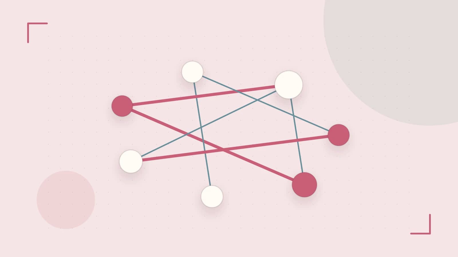 Editorial illustration of an algorithmic node graph with branching paths and a highlighted result