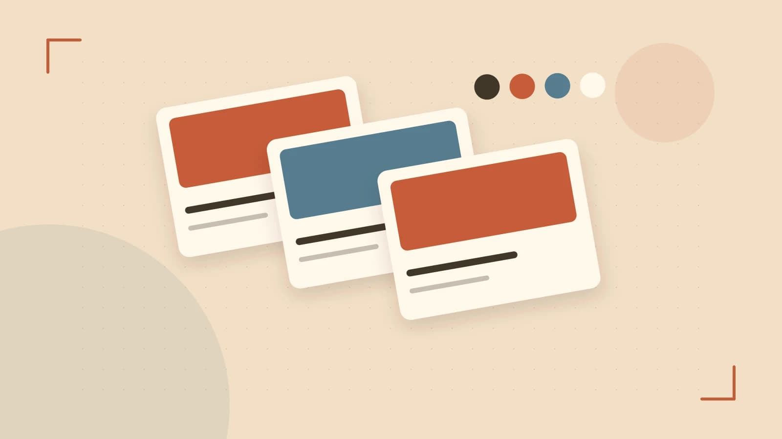 Editorial illustration of responsive browser layouts, overlapping design components and a color system