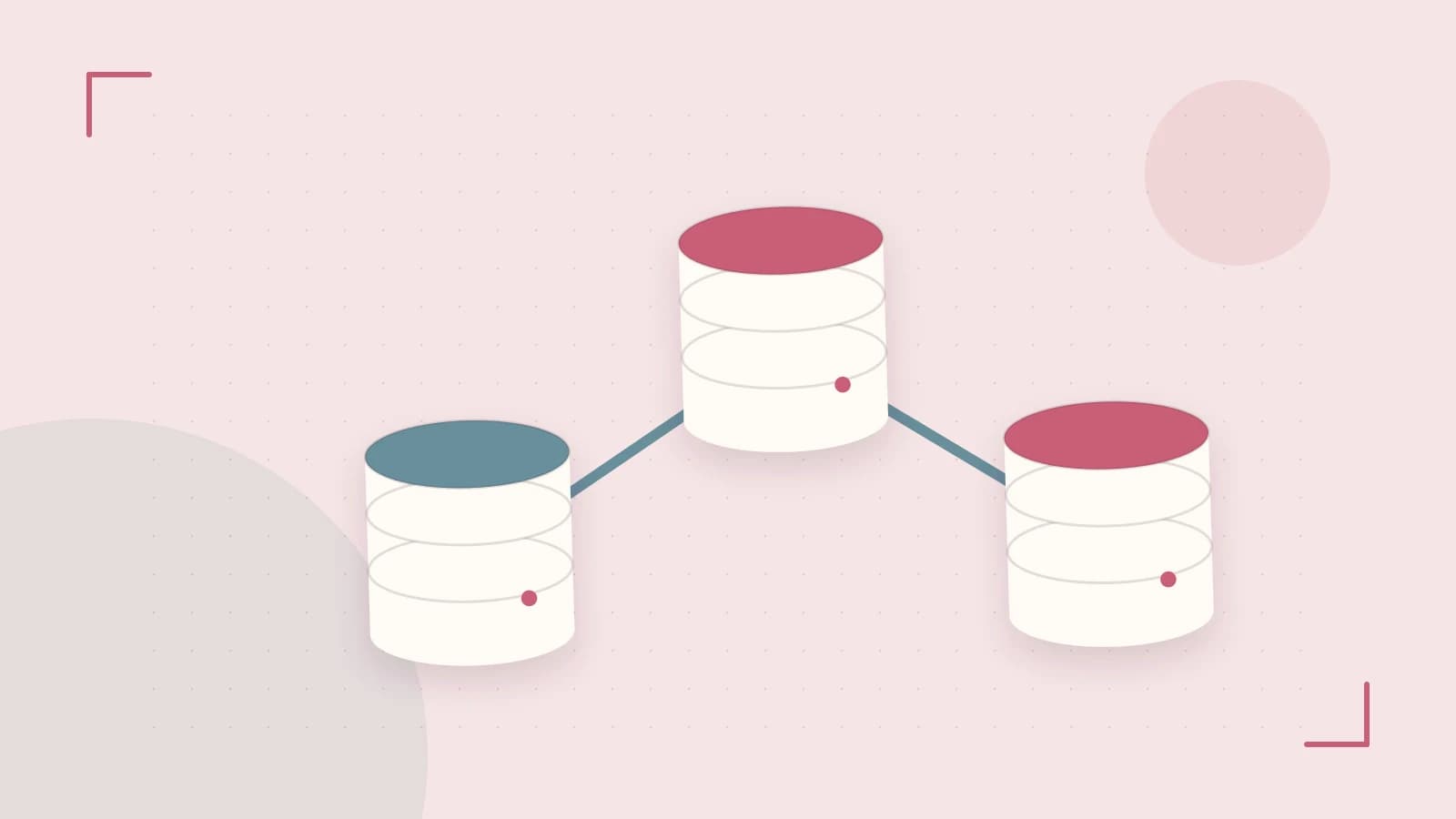 Editorial illustration of structured records, database cylinders and relationships between tables
