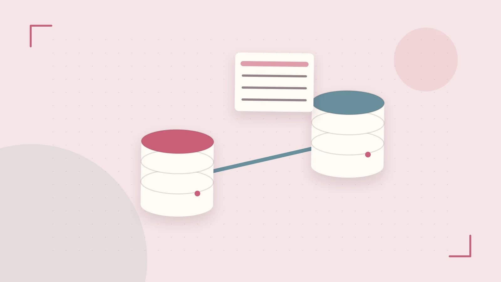 Editorial illustration of structured records, database cylinders and relationships between tables