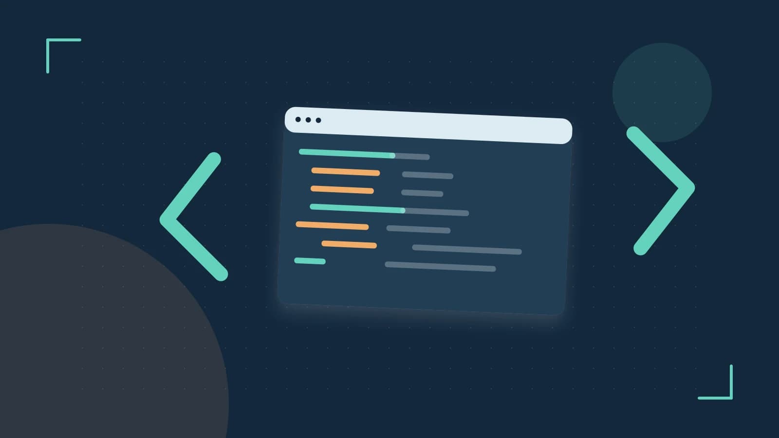 Editorial illustration of an abstract code editor, syntax blocks and oversized programming brackets
