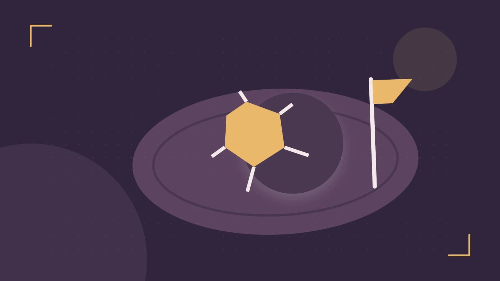 Editorial illustration of a stylized sports ball, stadium geometry and dynamic arcs