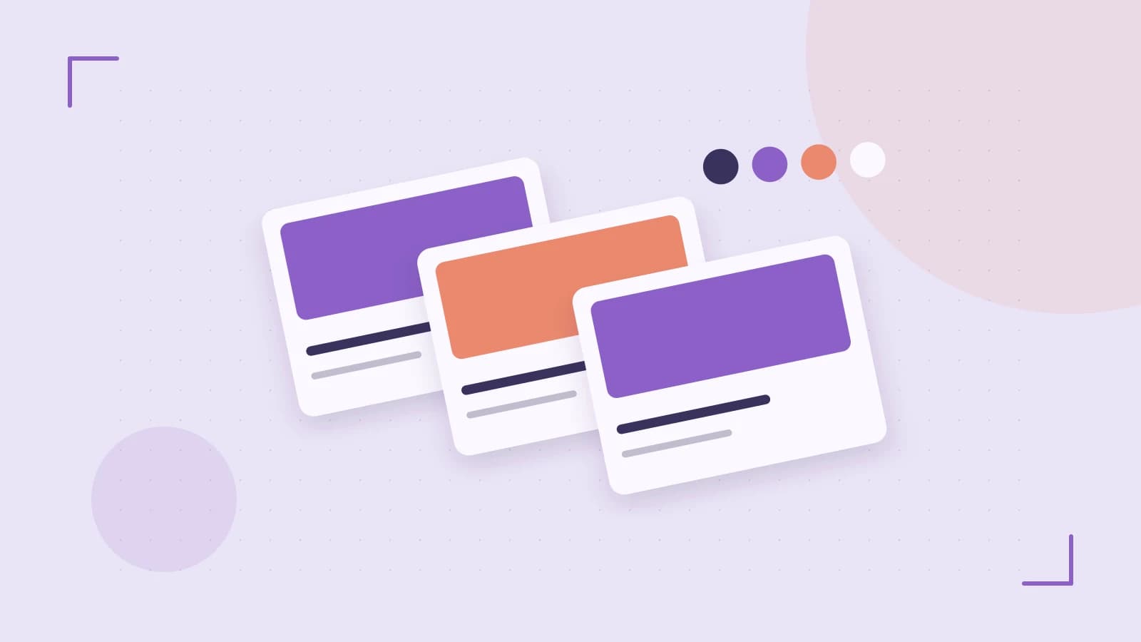 Editorial illustration of responsive browser layouts, overlapping design components and a color system