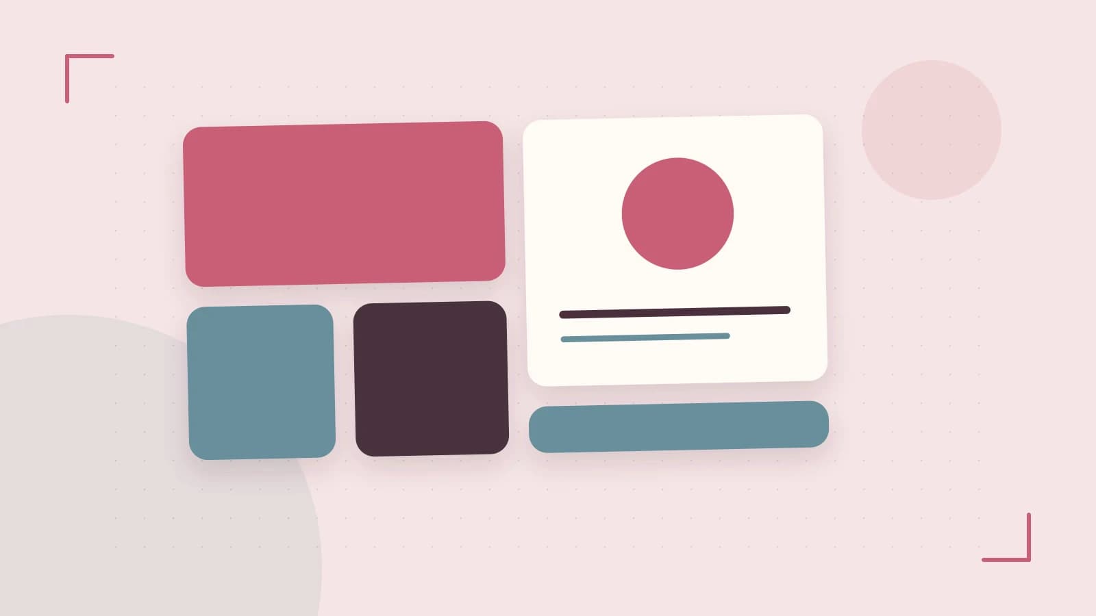 Editorial illustration of responsive browser layouts, overlapping design components and a color system