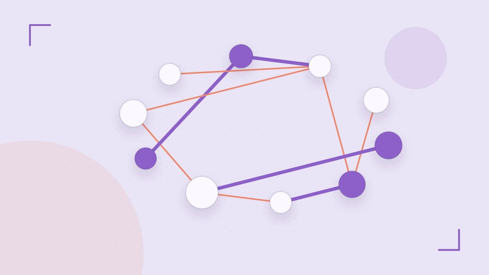 Editorial illustration of an algorithmic node graph with branching paths and a highlighted result