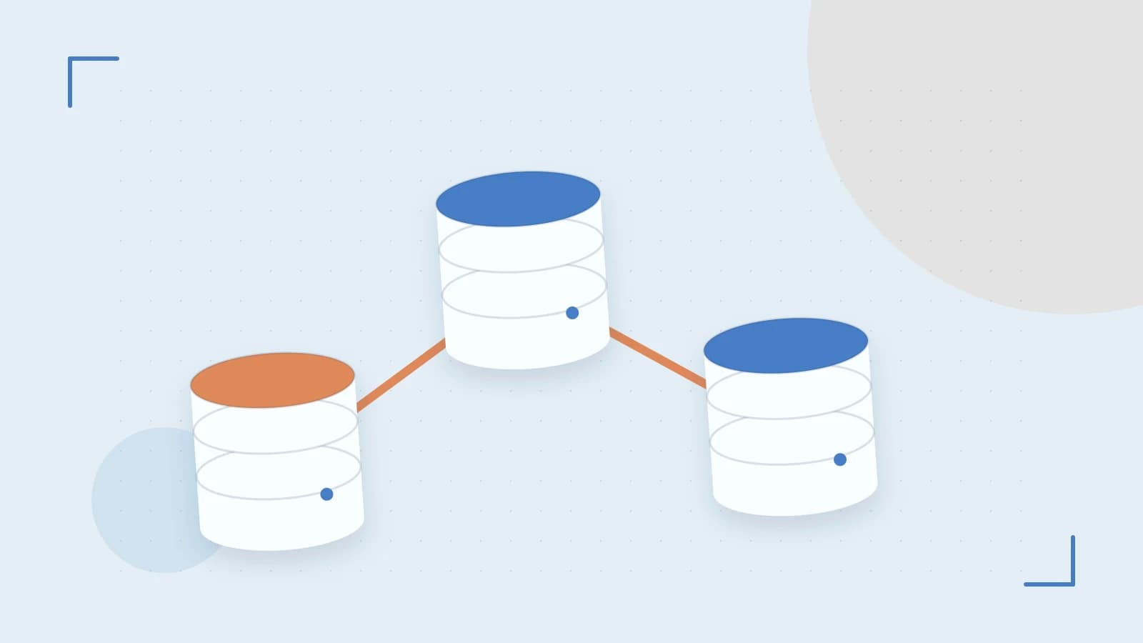 Editorial illustration of structured records, database cylinders and relationships between tables