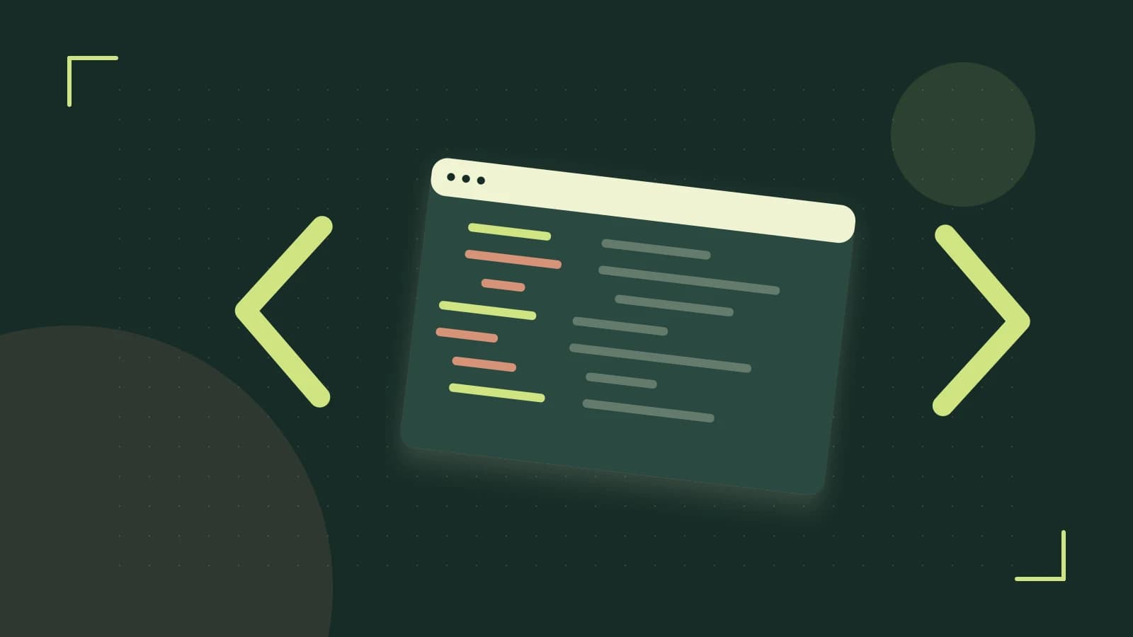 Editorial illustration of an abstract code editor, syntax blocks and oversized programming brackets