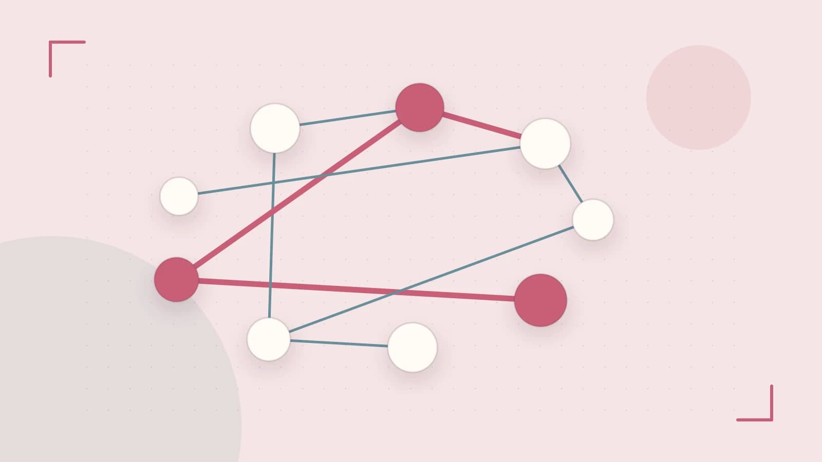 Editorial illustration of an algorithmic node graph with branching paths and a highlighted result