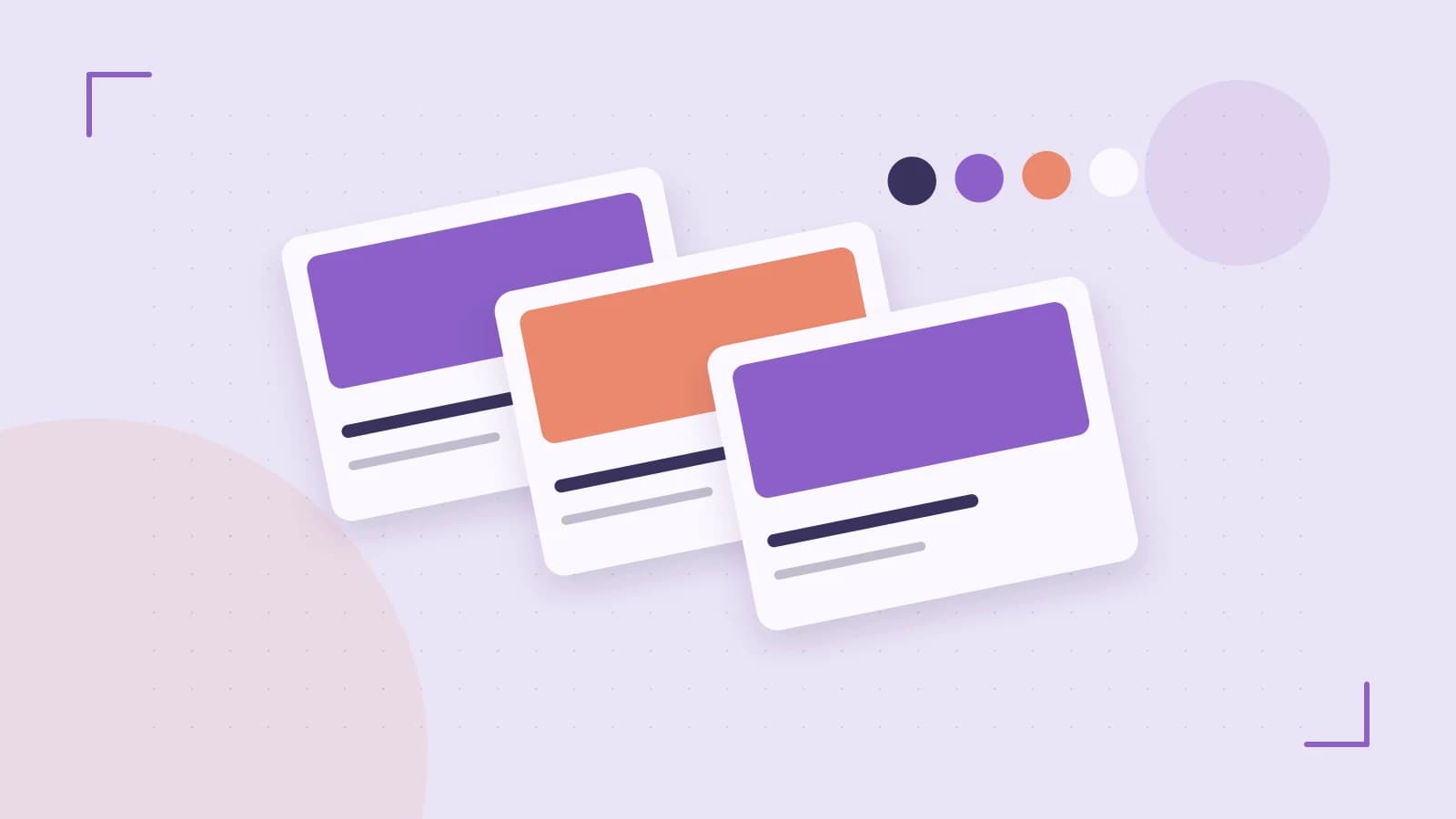 Editorial illustration of responsive browser layouts, overlapping design components and a color system
