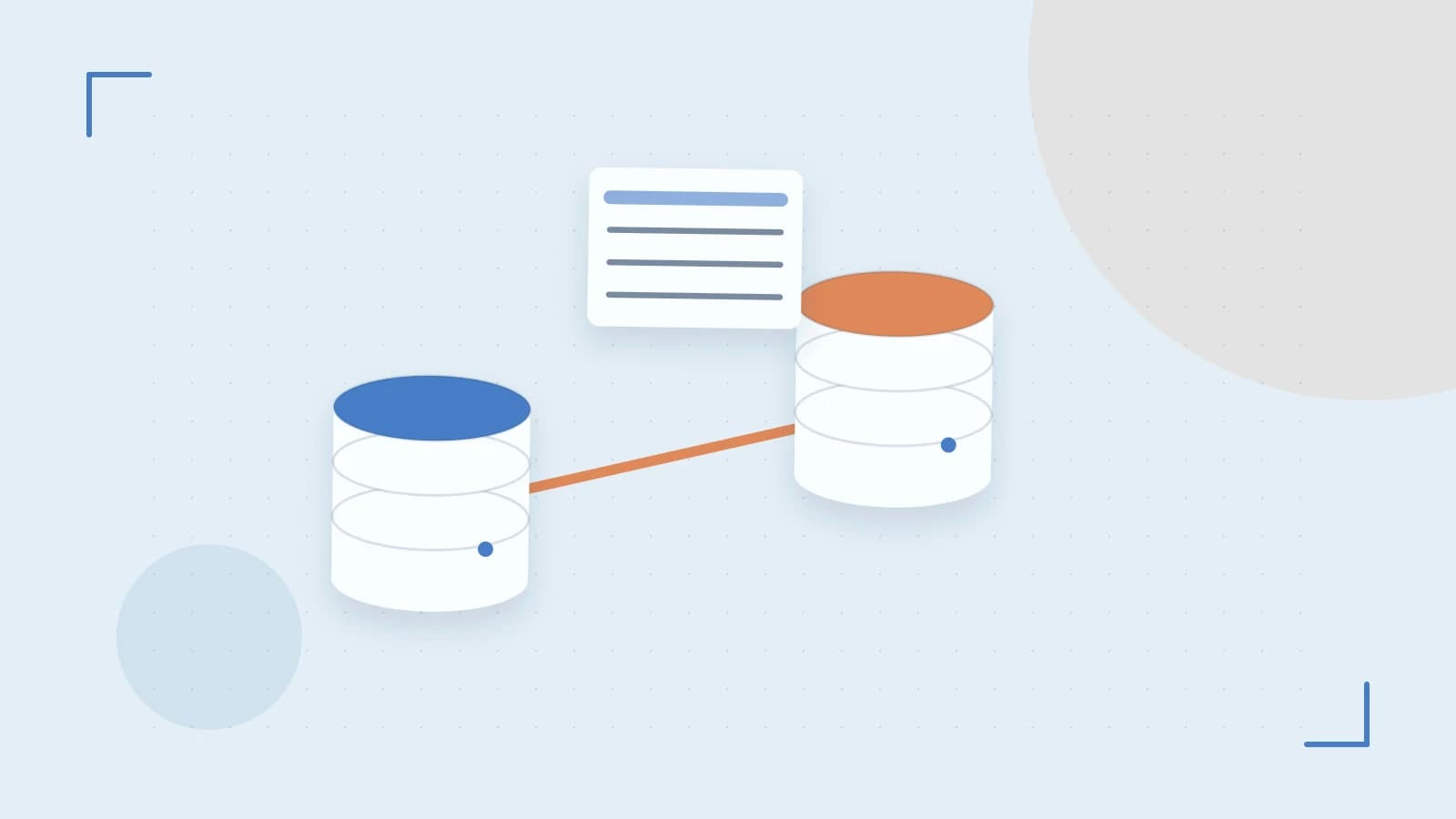 Editorial illustration of structured records, database cylinders and relationships between tables