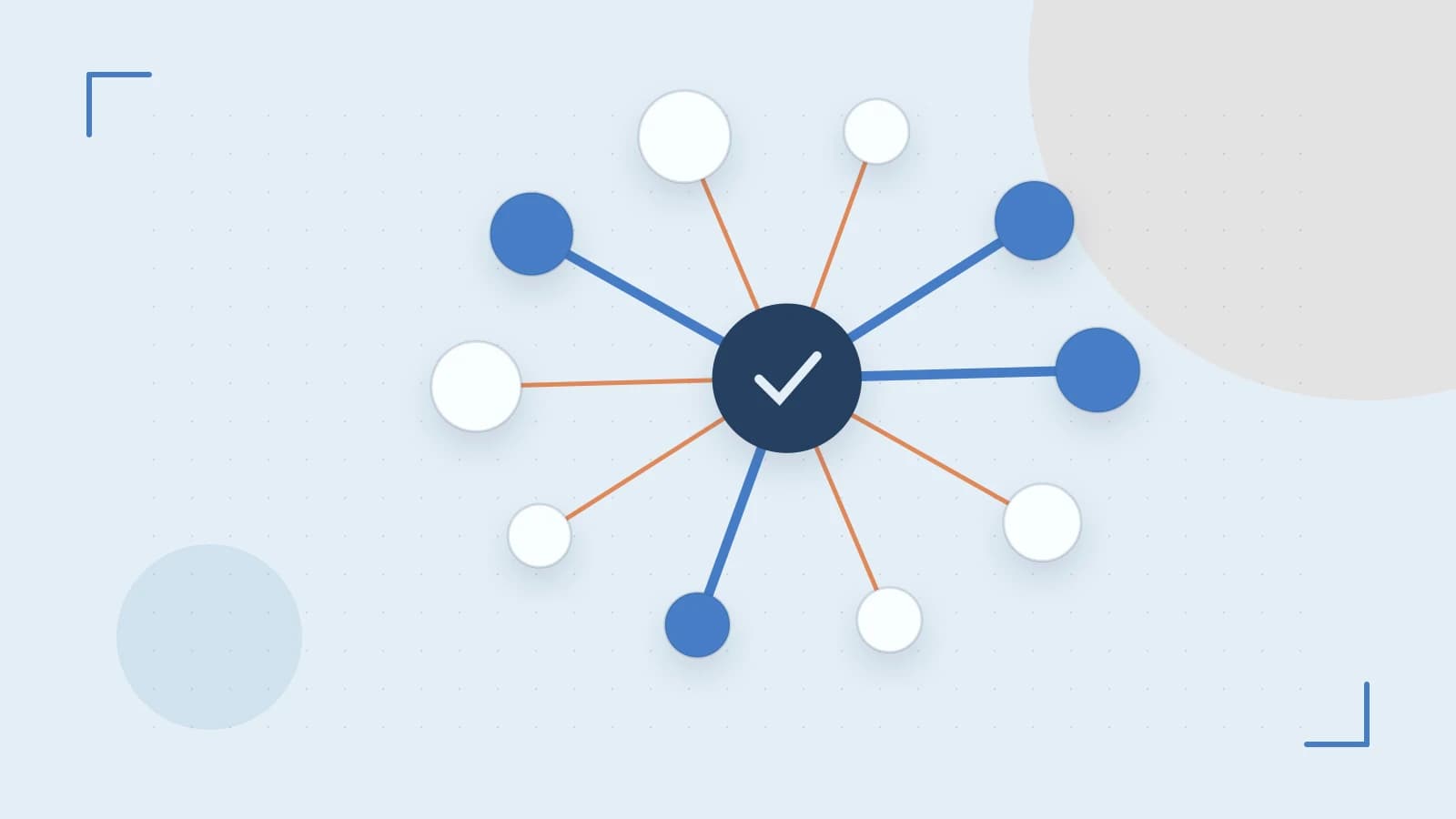 Editorial illustration of an algorithmic node graph with branching paths and a highlighted result