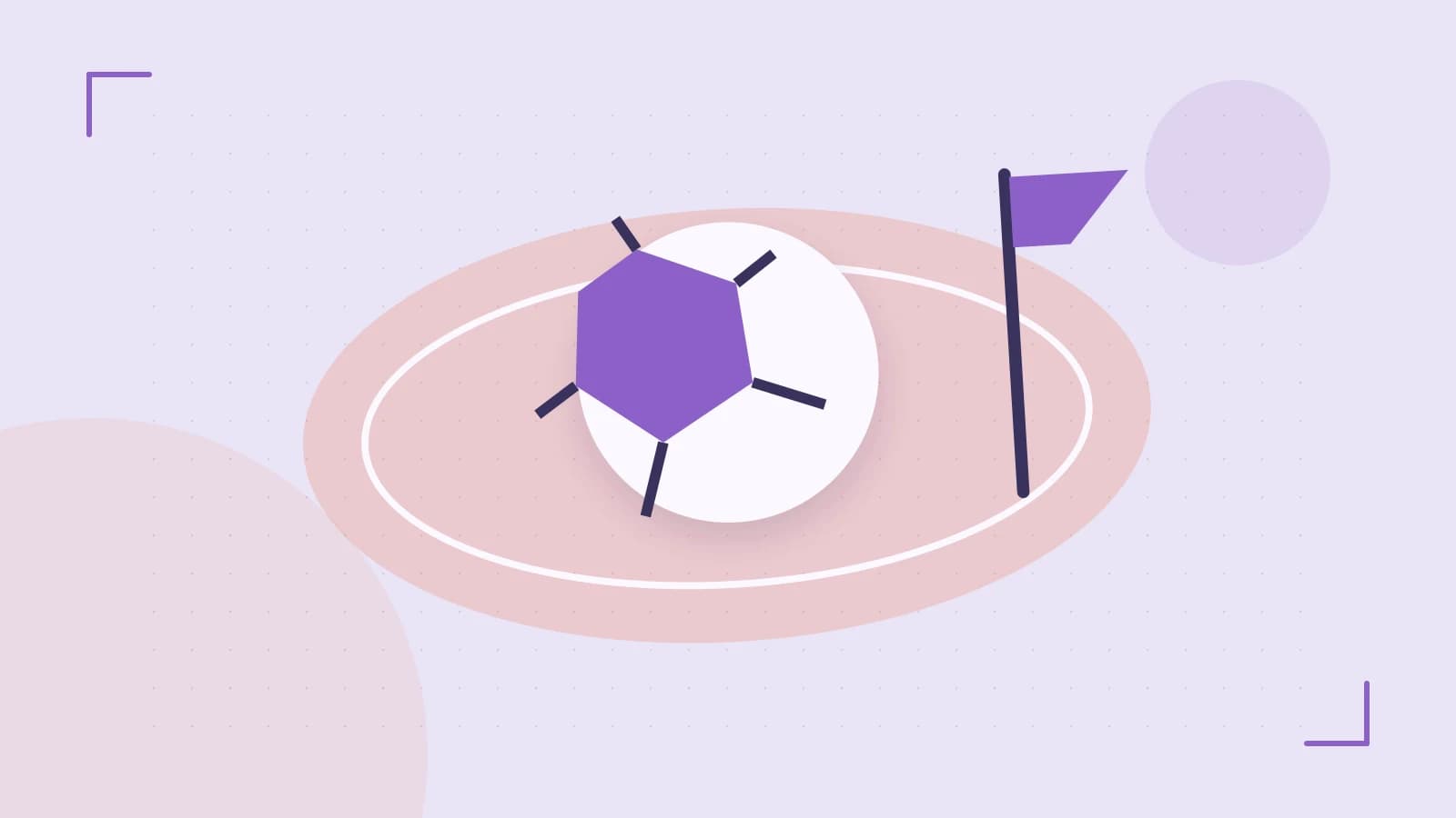 Editorial illustration of a stylized sports ball, stadium geometry and dynamic arcs