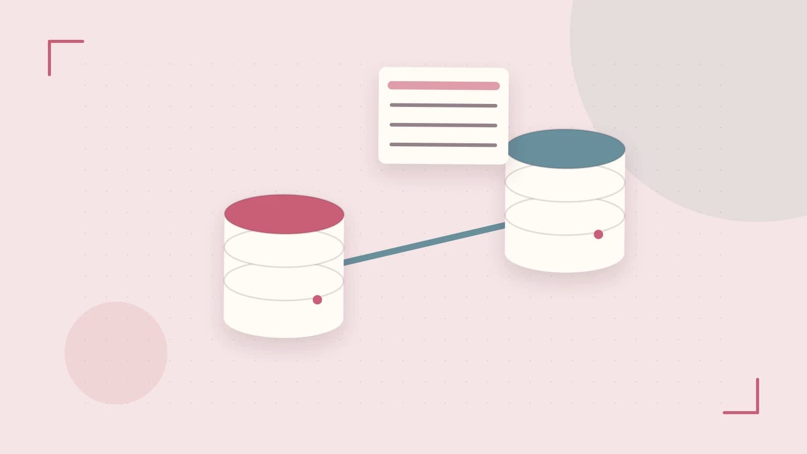 Editorial illustration of structured records, database cylinders and relationships between tables