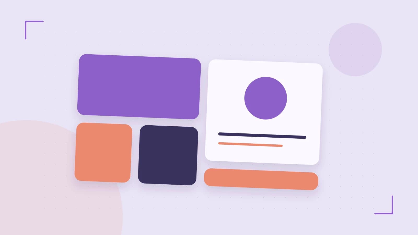 Editorial illustration of responsive browser layouts, overlapping design components and a color system