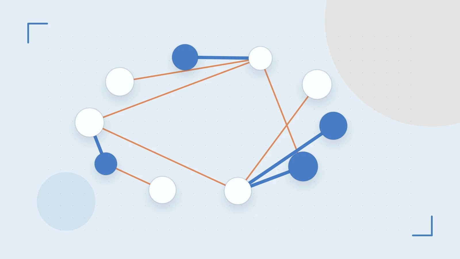 Editorial illustration of an algorithmic node graph with branching paths and a highlighted result