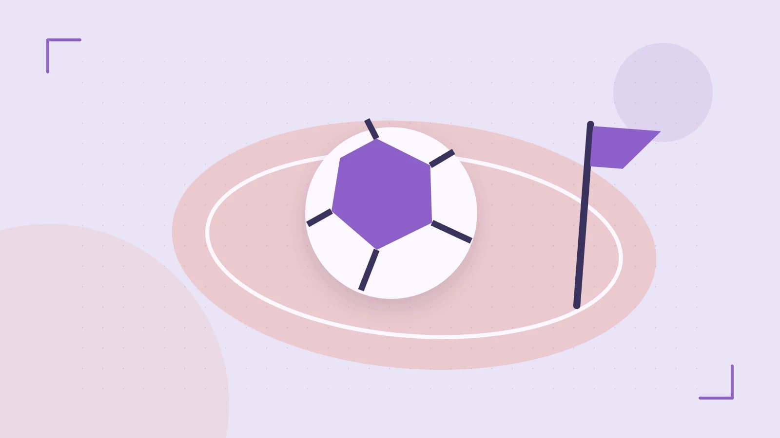 Editorial illustration of a stylized sports ball, stadium geometry and dynamic arcs