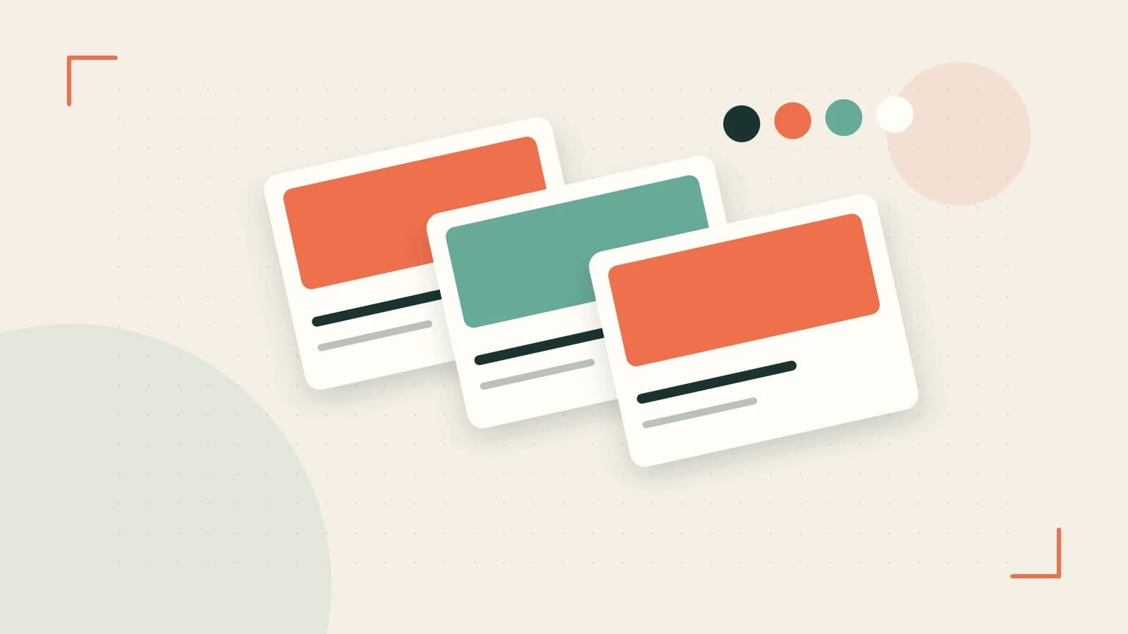 Editorial illustration of responsive browser layouts, overlapping design components and a color system