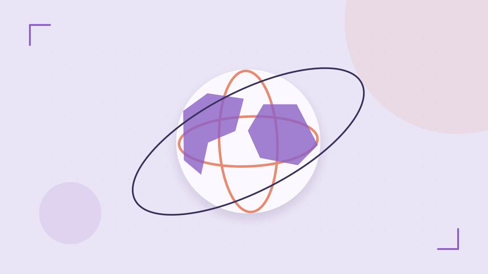 Editorial illustration of an editorial globe with meridians and layered geographic shapes