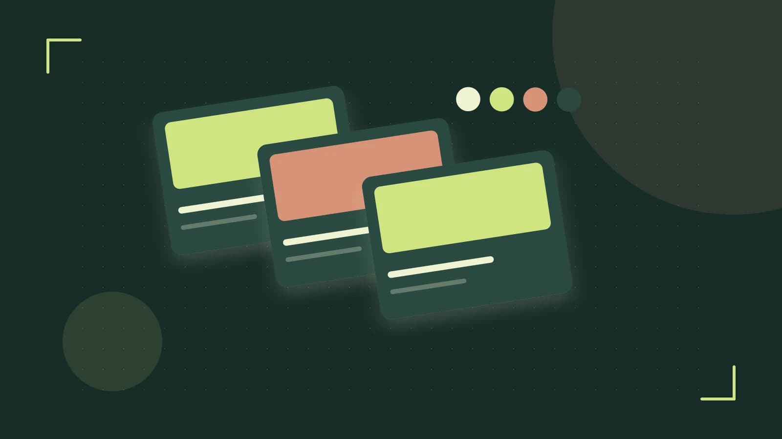 Editorial illustration of responsive browser layouts, overlapping design components and a color system