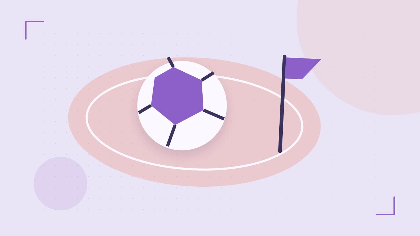 Editorial illustration of a stylized sports ball, stadium geometry and dynamic arcs