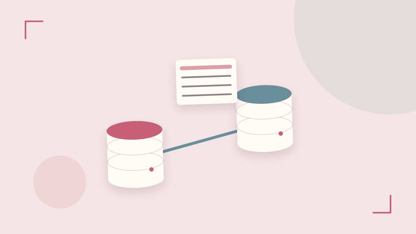 Editorial illustration of structured records, database cylinders and relationships between tables