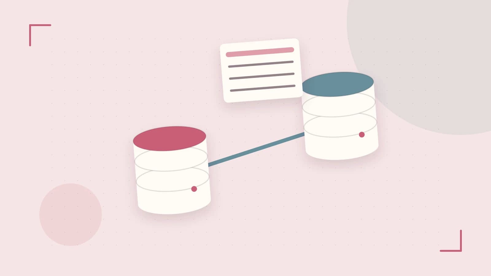 Editorial illustration of structured records, database cylinders and relationships between tables