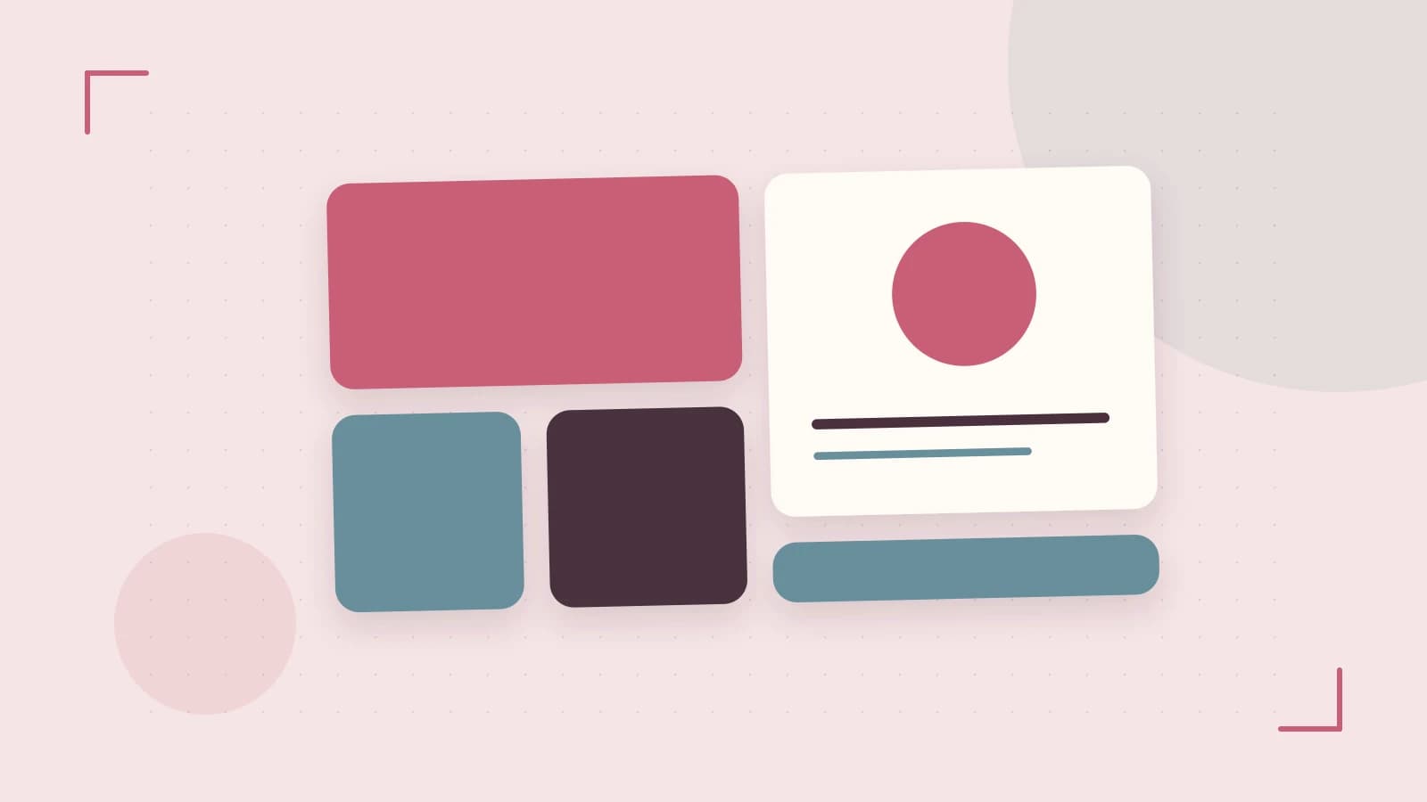 Editorial illustration of responsive browser layouts, overlapping design components and a color system