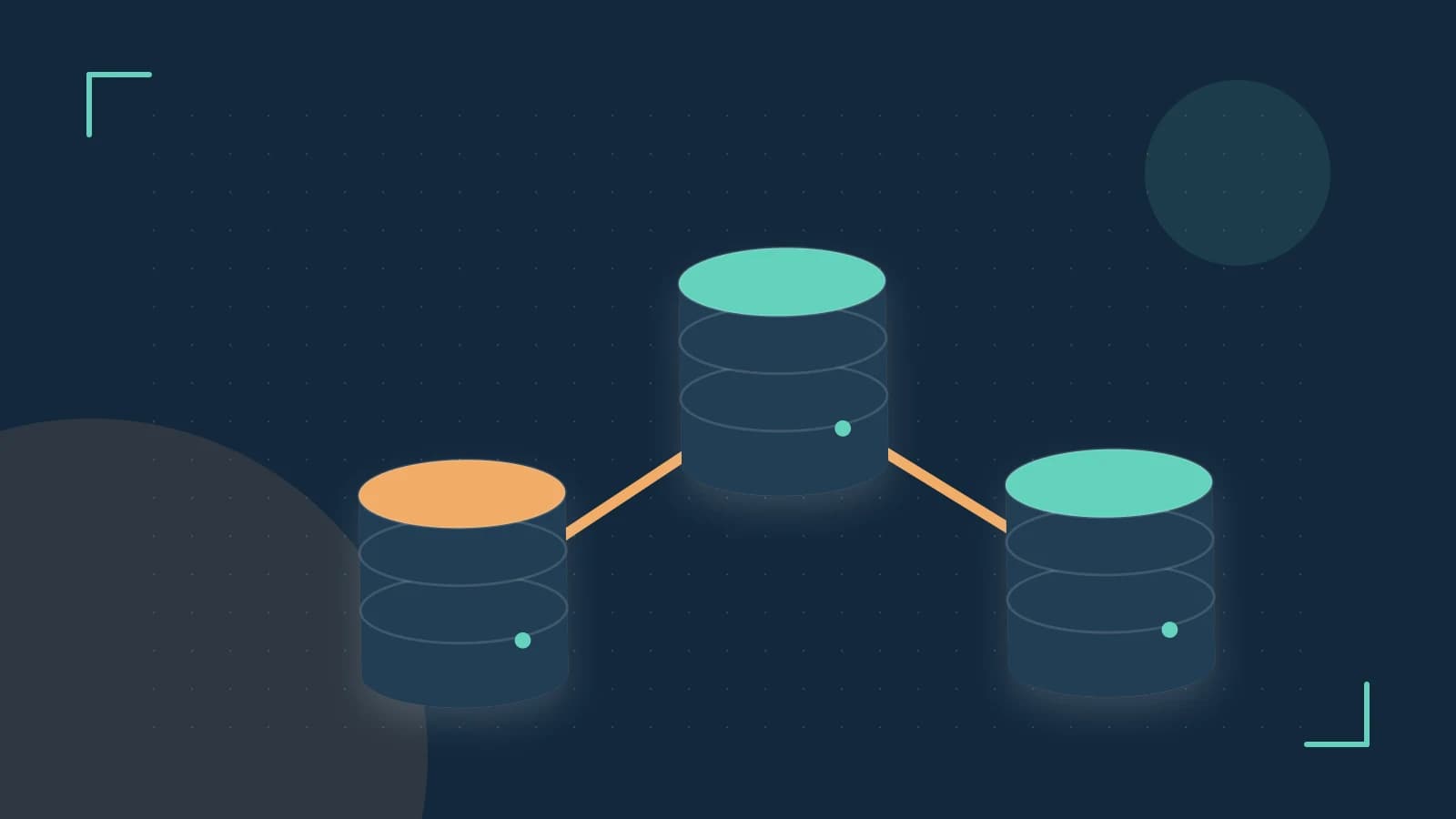 Editorial illustration of structured records, database cylinders and relationships between tables