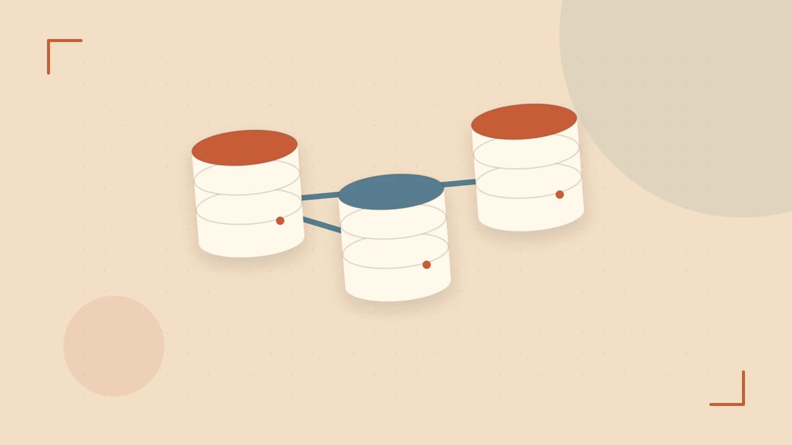 Editorial illustration of structured records, database cylinders and relationships between tables