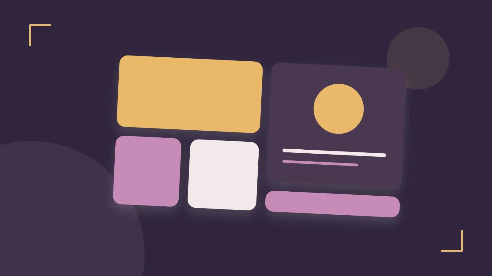 Editorial illustration of responsive browser layouts, overlapping design components and a color system
