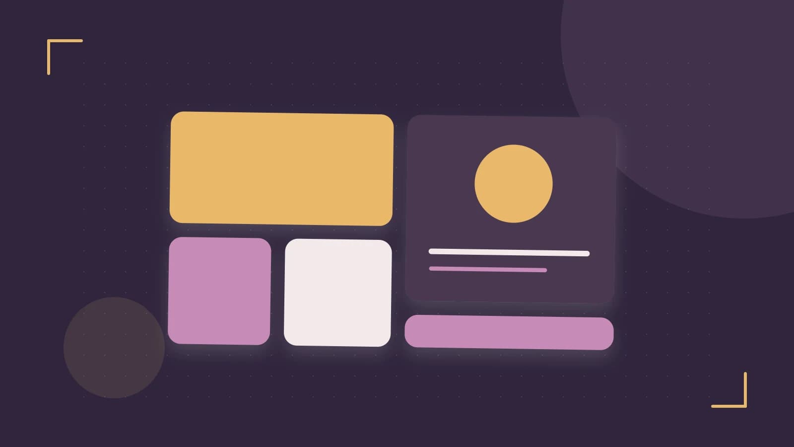 Editorial illustration of responsive browser layouts, overlapping design components and a color system
