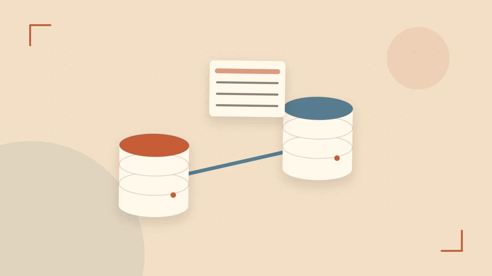 Editorial illustration of structured records, database cylinders and relationships between tables